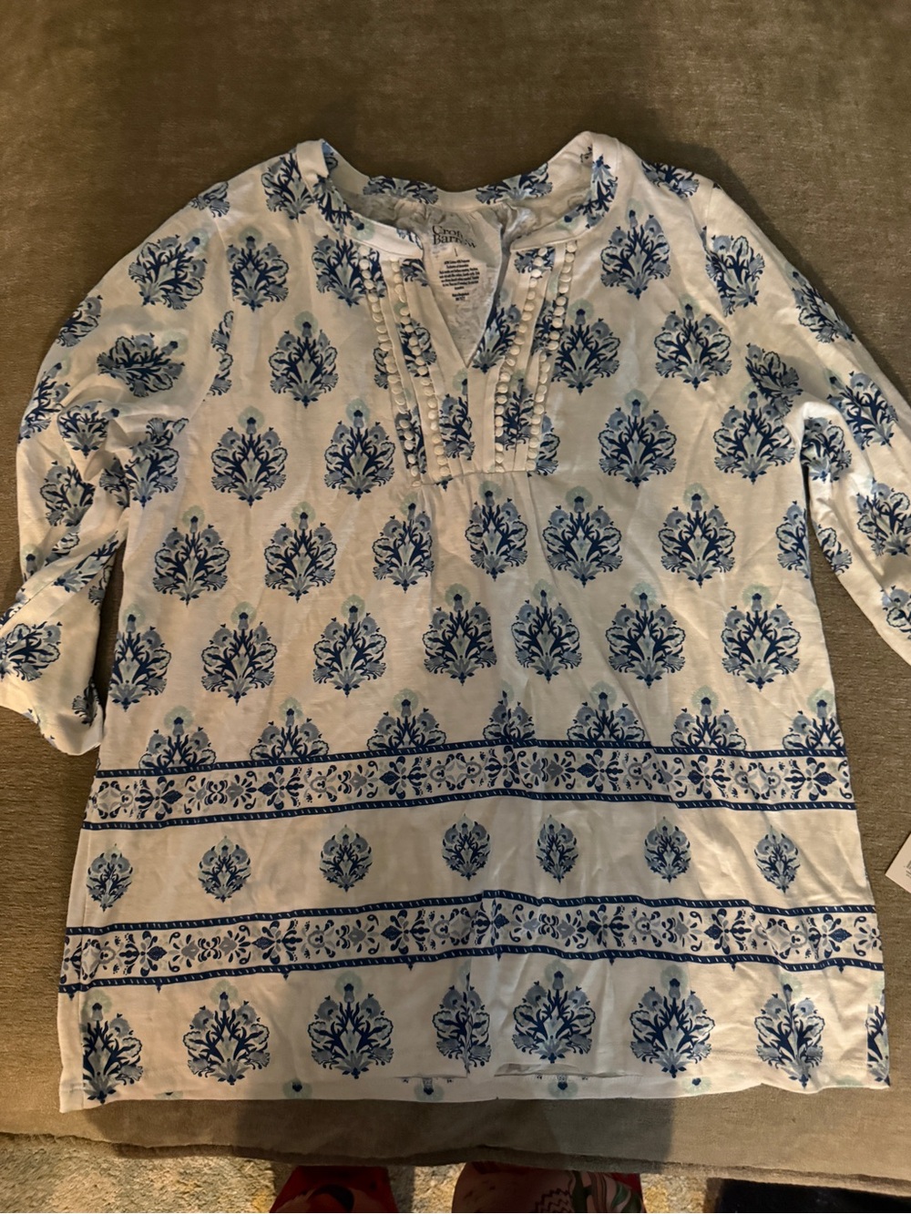 adidas White Button-Front Casual Top with Blue Print